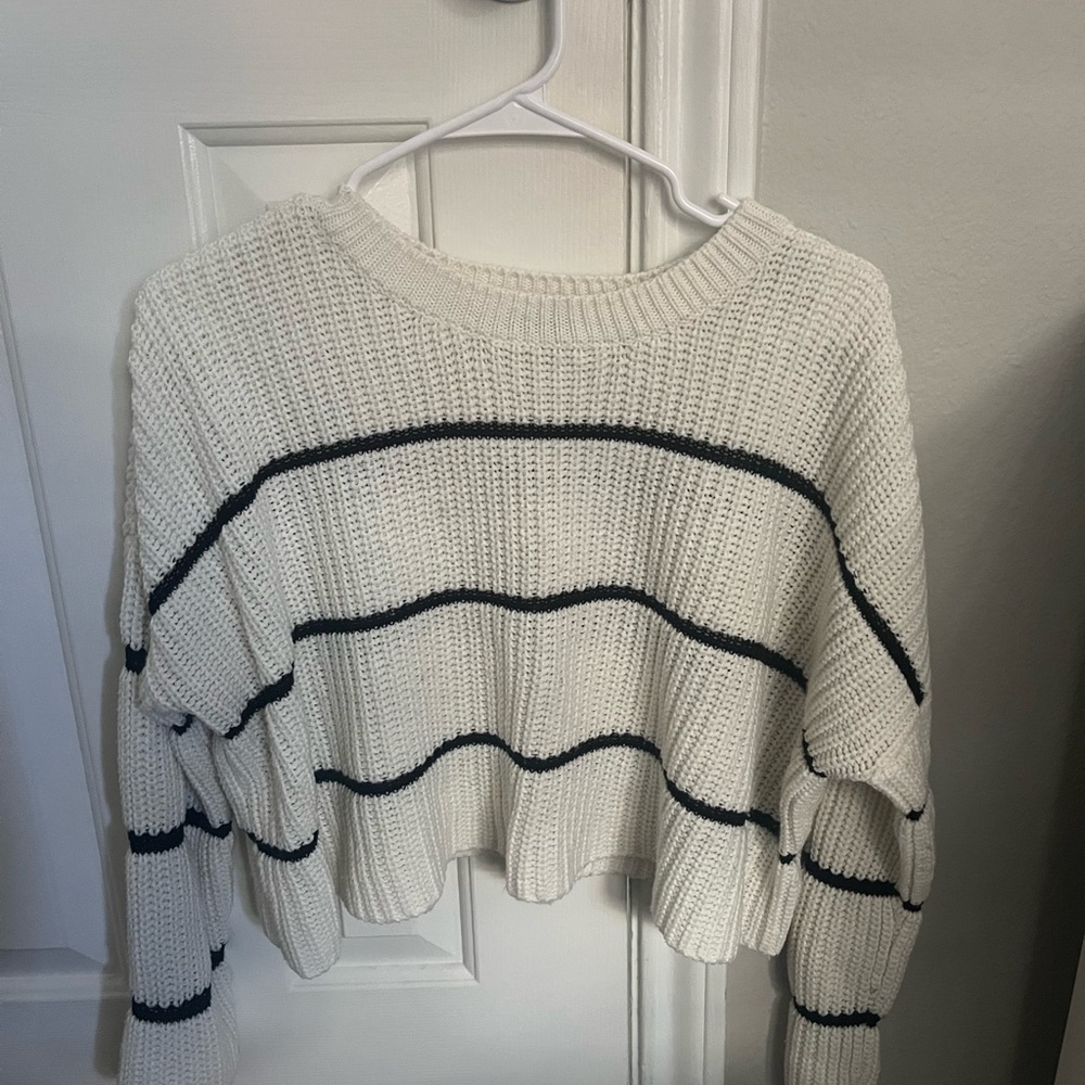 Black and White Striped Cropped Sweater